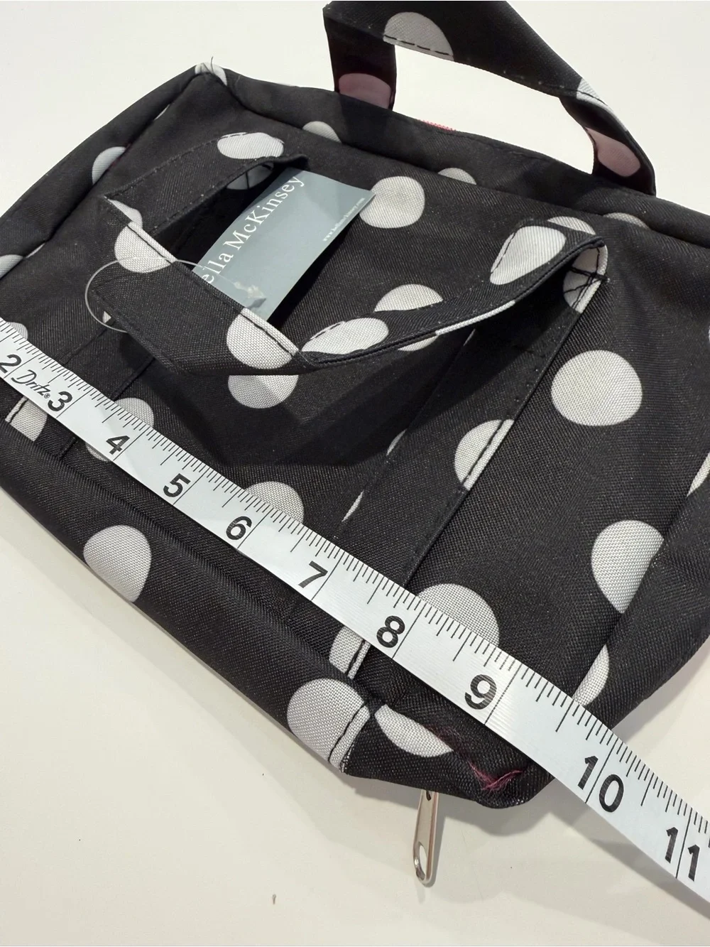 Bella McKinsey Black Polka Dot w Pink Zipper Mini Travel Bag cosmetic bag NWT
